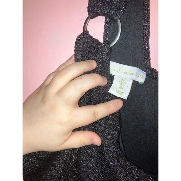 House of Harlow 1960 black sparkly one shoulder cropped top size large - Picture 2 of 6
